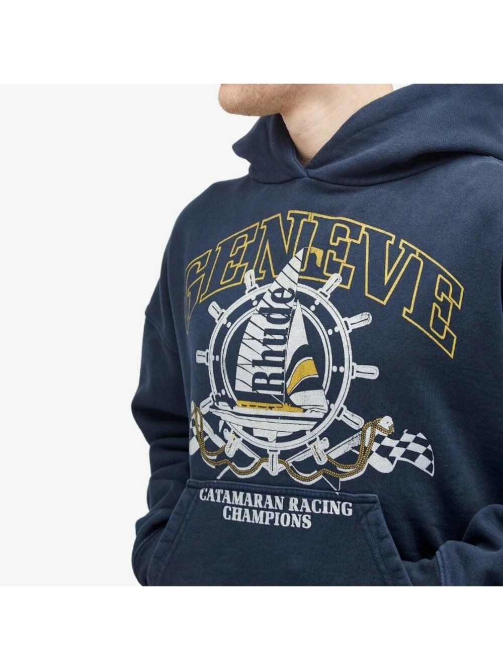 NEW RHUDE GENEVE CATAMARAN NAVY HOODIE SZ LARGE